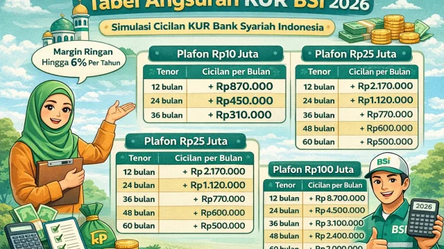 Tabel KUR BSI Mei 2026: Simulasi Cicilan Pinjaman Rp1 Juta hingga Rp100 Juta
