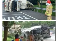 Truk Tangki Terguling di Deket: Sopir Diduga Mengantuk hingga Tabrak Pohon